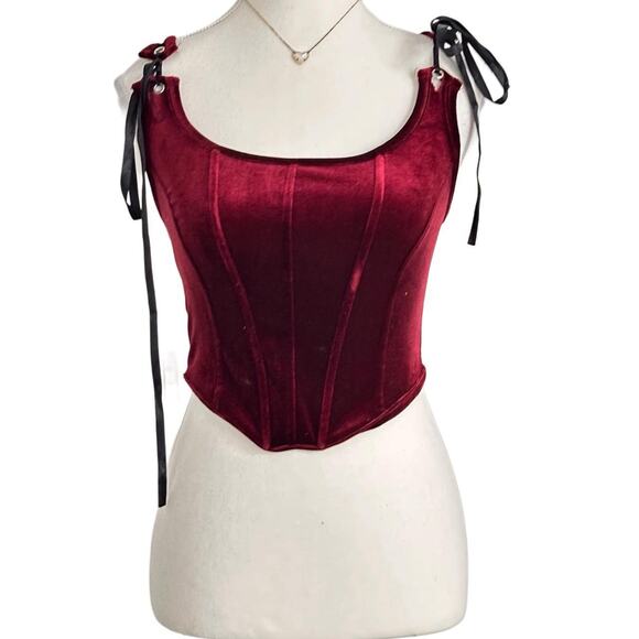Cosmic Aura Corset Velvet Top With Ribbon Ties Size Small - Picture 1 of 6